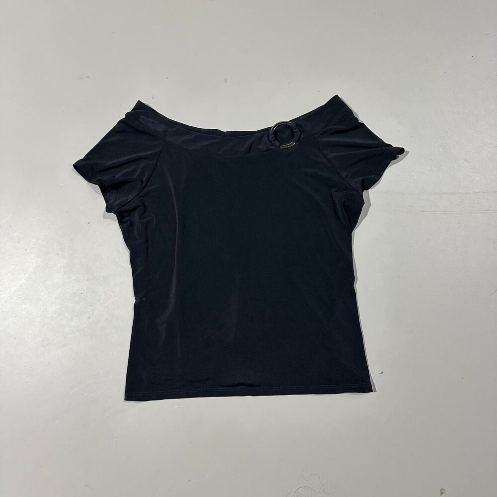 Women's Small Black Off-The-Shoulder Top with Silver Ring